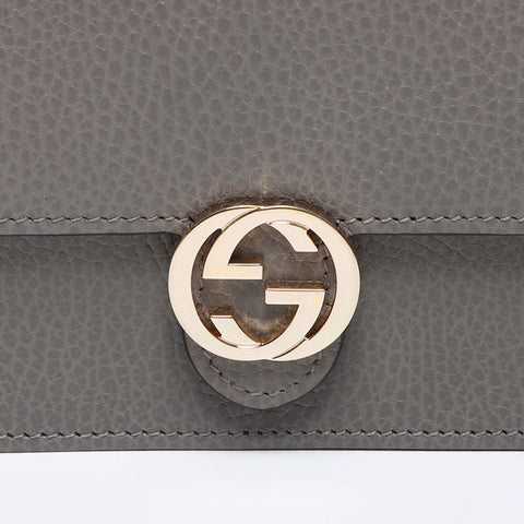 グッチ GUCCI インターロッキング GG レザー チェーン ウォレット ショルダーバッグ グレー WS12824