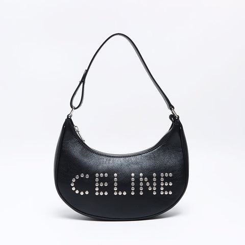 セリーヌ CELINE スタッズ ロゴ ホーボー ショルダーバッグ ブラック WS12840