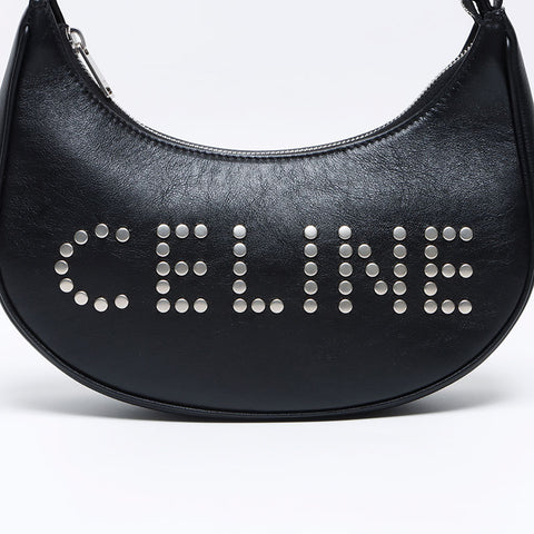 セリーヌ CELINE スタッズ ロゴ ホーボー ショルダーバッグ ブラック WS12840