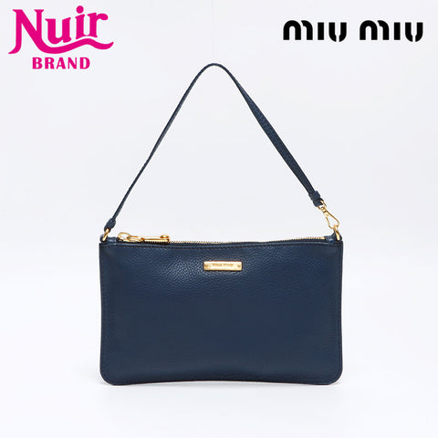 ミュウ ミュウ Miu Miu レザー ミニ ポーチ ハンドバッグ ネイビー WS12846