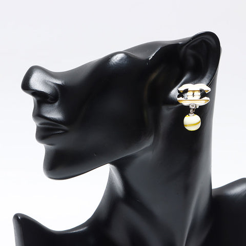 CHANEL 05C 2005 COCO Mark Border Earring Silver Yellow WS12872