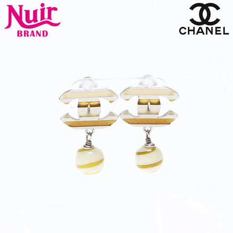 CHANEL 05C 2005 COCO Mark Border Earring Silver Yellow WS12872