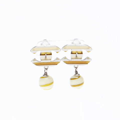 CHANEL 05C 2005 COCO Mark Border Earring Silver Yellow WS12872
