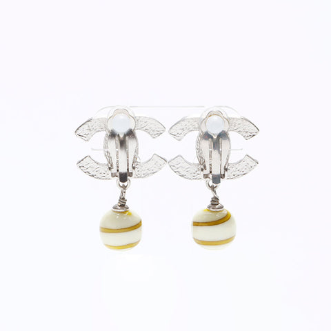 CHANEL 05C 2005 COCO Mark Border Earring Silver Yellow WS12872