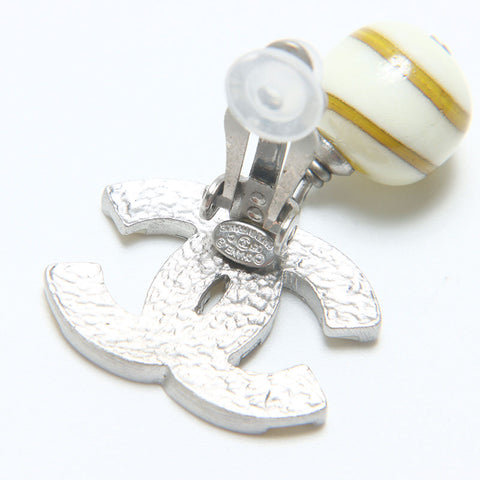 CHANEL 05C 2005 COCO Mark Border Earring Silver Yellow WS12872