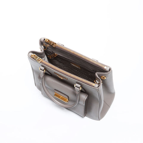 PRADA Saffiano Leather Galleria 2way Handbag beige WS12893