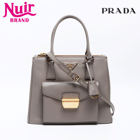 PRADA Saffiano Leather Galleria 2way Handbag beige WS12893