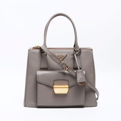 PRADA Saffiano Leather Galleria 2way Handbag beige WS12893