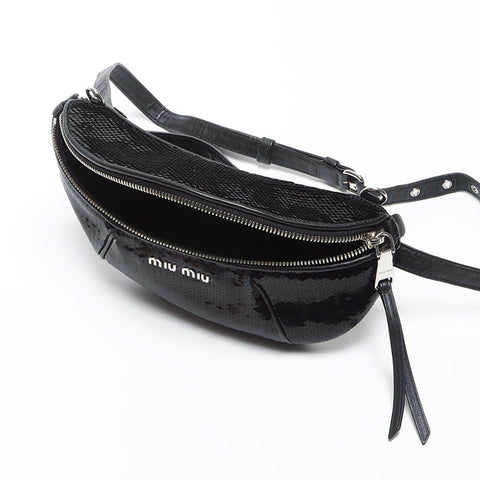 Miu Miu Sequined leather Baltic bag Shoulder Bag black WS12903