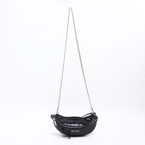 Miu Miu Sequined leather Baltic bag Shoulder Bag black WS12903