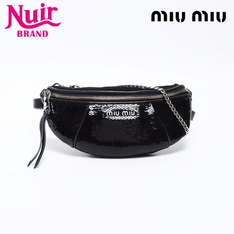Miu Miu Sequined leather Baltic bag Shoulder Bag black WS12903