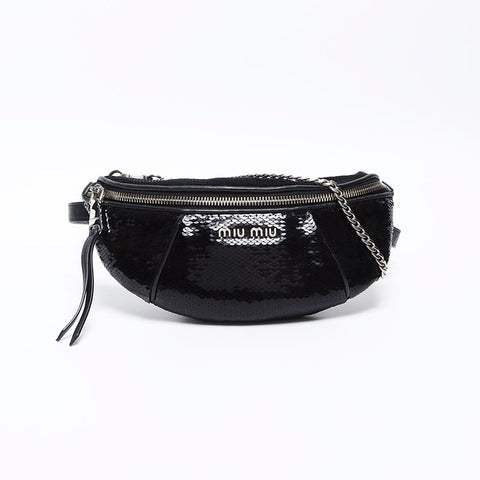 Miu Miu Sequined leather Baltic bag Shoulder Bag black WS12903