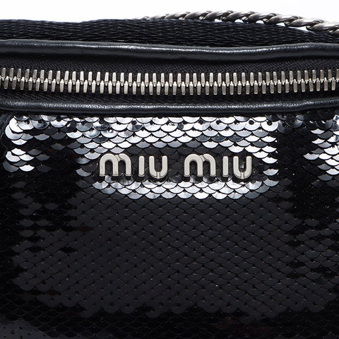 Miu Miu Sequined leather Baltic bag Shoulder Bag black WS12903