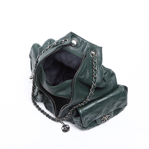 CHANEL No. 17 2013 Lambskin COCO Mark Chain Backpack Â· Daypack green WS12911