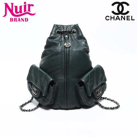 CHANEL No. 17 2013 Lambskin COCO Mark Chain Backpack Â· Daypack green WS12911