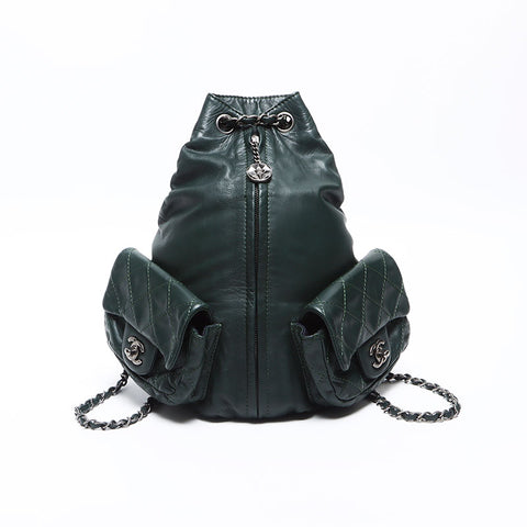 CHANEL No. 17 2013 Lambskin COCO Mark Chain Backpack Â· Daypack green WS12911