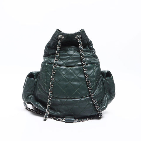 CHANEL No. 17 2013 Lambskin COCO Mark Chain Backpack Â· Daypack green WS12911