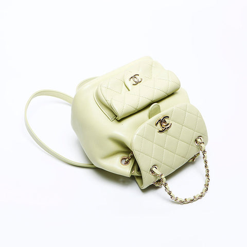 CHANEL Matelasse Lambskin Mini Chain Backpack Â· Daypack green WS12924