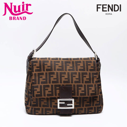 FENDI Zucca Canvas Mamma Bucket Shoulder Bag Brown WS12928