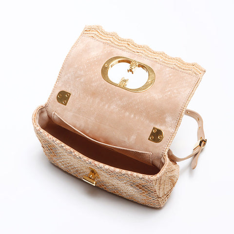 Christian Dior Karo Chain 2021s Raffia Shoulder Bag beige WS12936