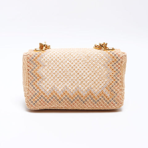 Christian Dior Karo Chain 2021s Raffia Shoulder Bag beige WS12936