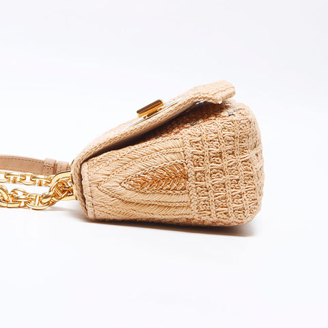 Christian Dior Karo Chain 2021s Raffia Shoulder Bag beige WS12936
