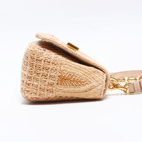 Christian Dior Karo Chain 2021s Raffia Shoulder Bag beige WS12936