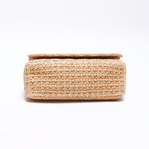 Christian Dior Karo Chain 2021s Raffia Shoulder Bag beige WS12936