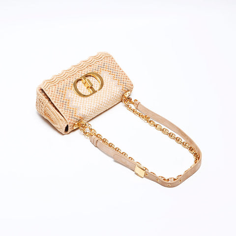 Christian Dior Karo Chain 2021s Raffia Shoulder Bag beige WS12936