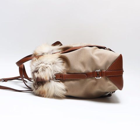 PRADA fur logo jacquard Tote Bag Brown WS12955
