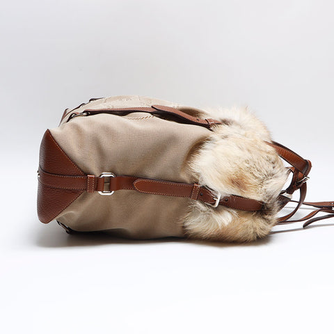 PRADA fur logo jacquard Tote Bag Brown WS12955