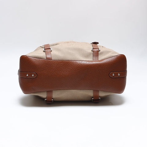 PRADA fur logo jacquard Tote Bag Brown WS12955