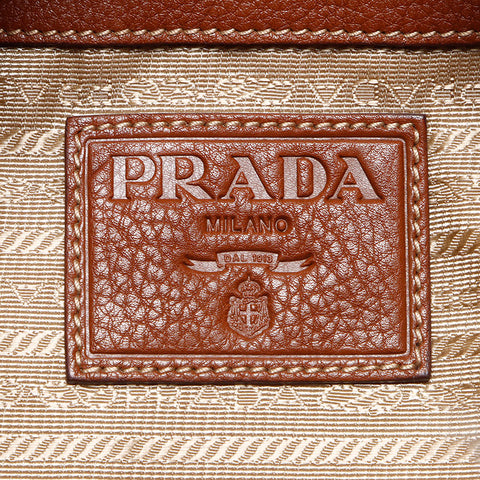 PRADA fur logo jacquard Tote Bag Brown WS12955