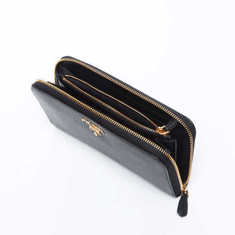 PRADA Saffiano zip around Purse black WS12965