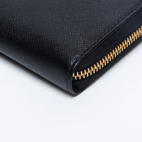 PRADA Saffiano zip around Purse black WS12965