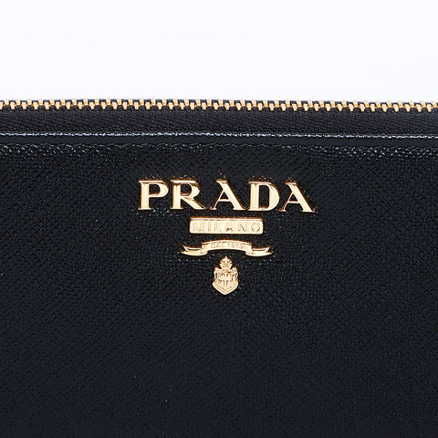 PRADA Saffiano zip around Purse black WS12965