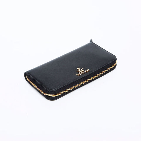 PRADA Saffiano zip around Purse black WS12965