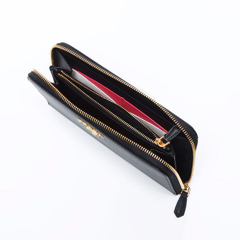 PRADA Saffiano zip around Purse black WS12967