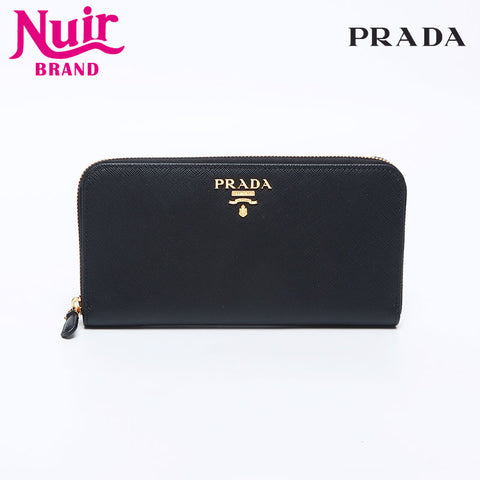 PRADA Saffiano zip around Purse black WS12967