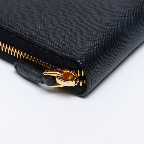 PRADA Saffiano zip around Purse black WS12967