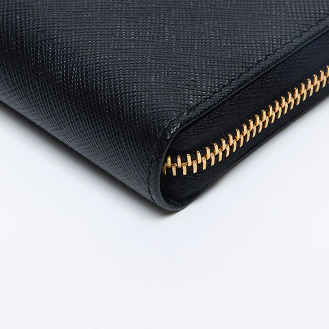 PRADA Saffiano zip around Purse black WS12967