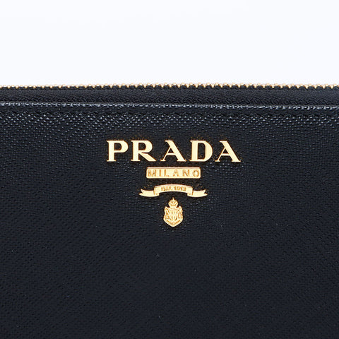 PRADA Saffiano zip around Purse black WS12967