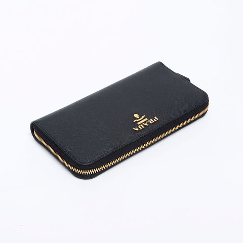 PRADA Saffiano zip around Purse black WS12967