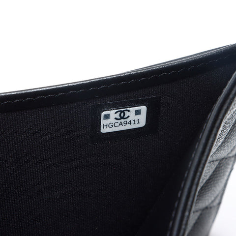 シャネル CHANEL キャビアスキン コンパクトウォレット ボーイシャネル 三つ折り財布 ブラック WS12970