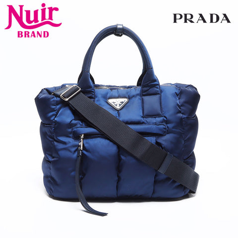 PRADA Nylon padded 2way Handbag Navy WS12971