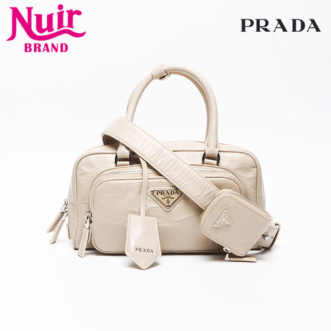 PRADA Nappa antique 2way with pouch Shoulder Bag beige WS12974