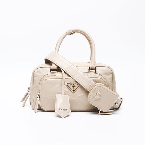 PRADA Nappa antique 2way with pouch Shoulder Bag beige WS12974