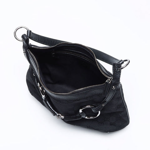GUCCI GG canvas horsebit Shoulder Bag black WS12999