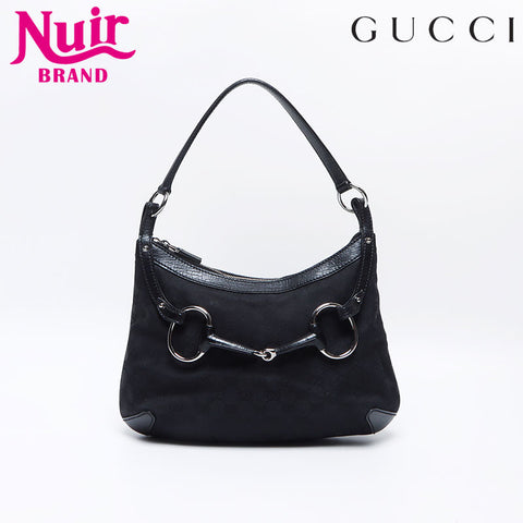 GUCCI GG canvas horsebit Shoulder Bag black WS12999