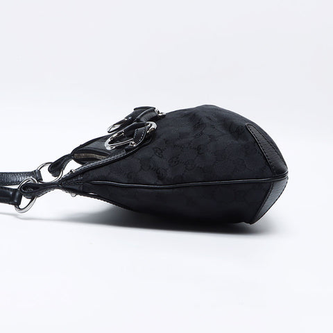 GUCCI GG canvas horsebit Shoulder Bag black WS12999